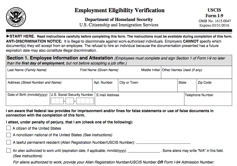 New Employment Eligibility Verification Form I-9