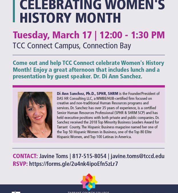Dr. Di Speaking at  Tarrant County Community College – Celebrating Women’s History Month!